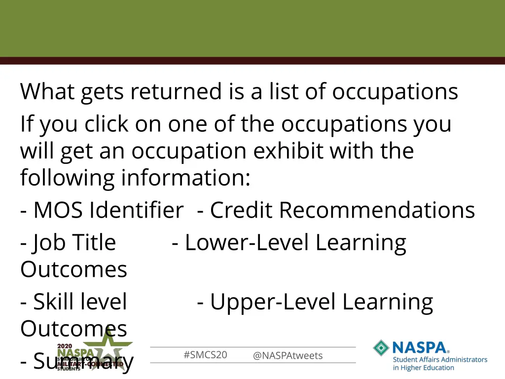 what gets returned is a list of occupations