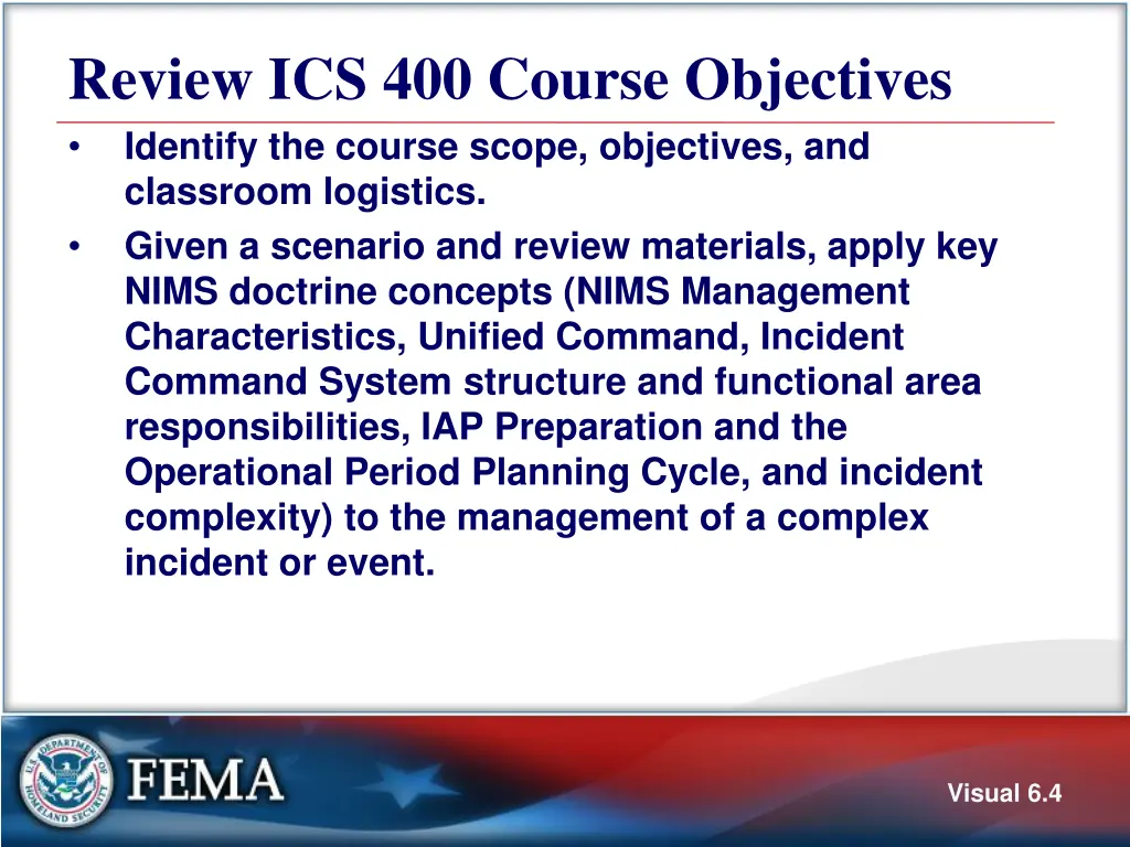 review ics 400 course objectives identify