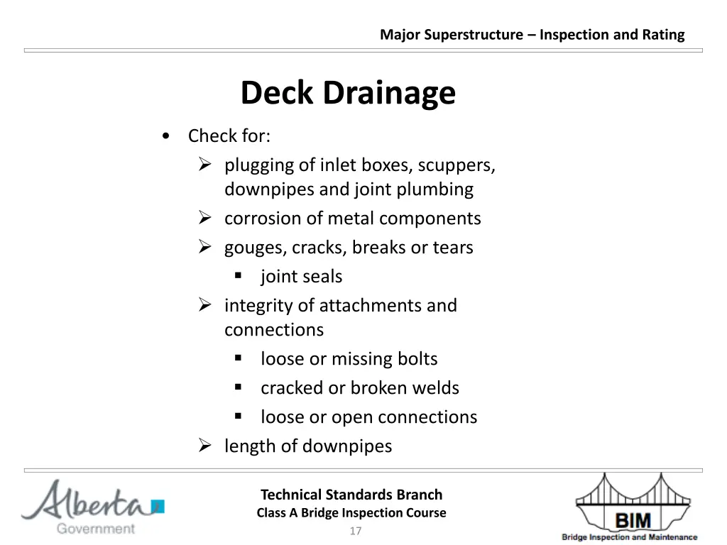 major superstructure inspection and rating 16