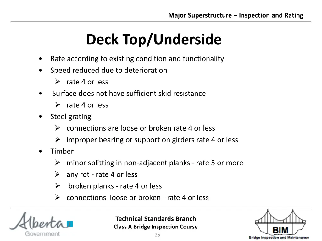 major superstructure inspection and rating 24