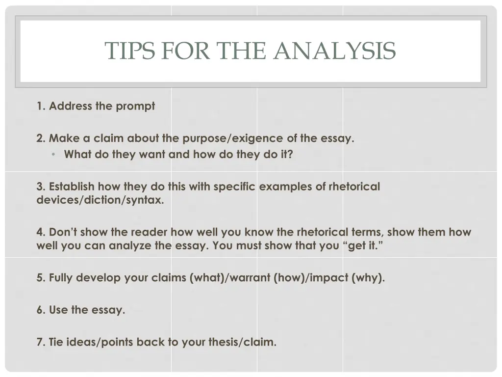 tips for the analysis