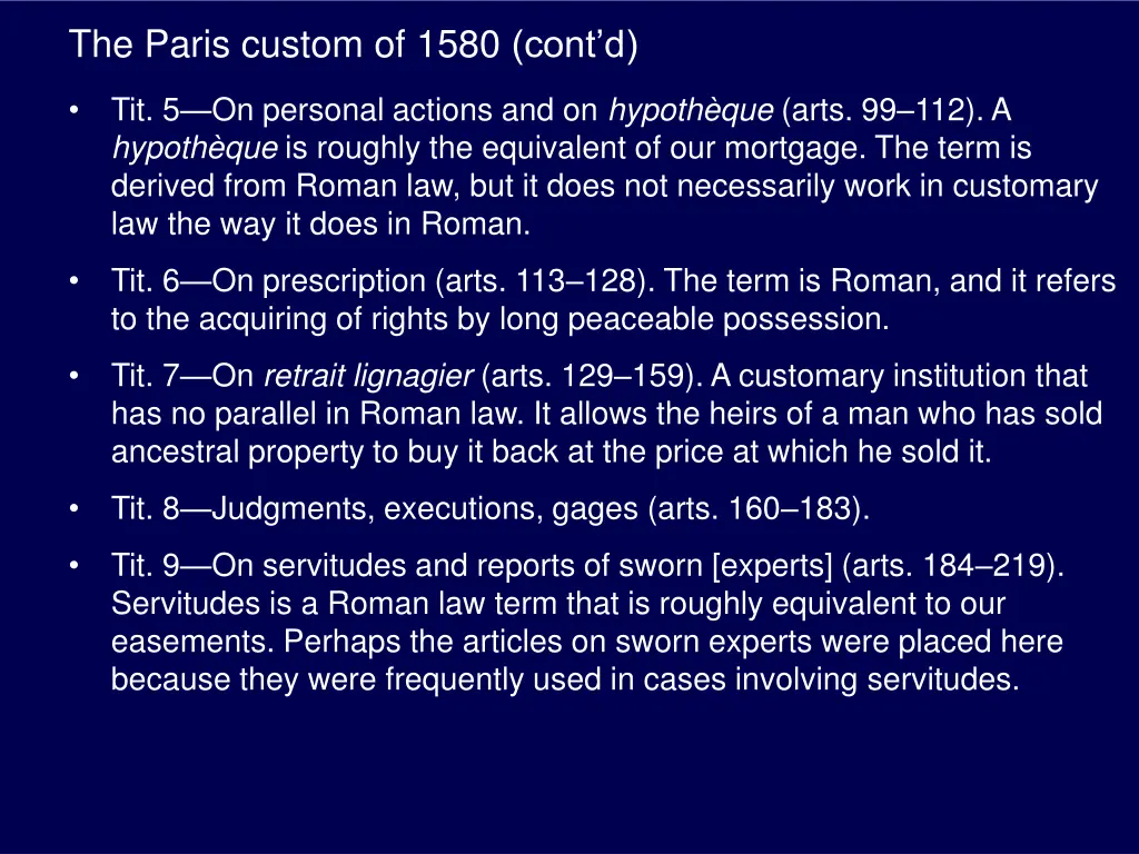 the paris custom of 1580 cont d