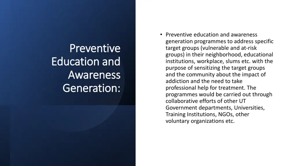 preventive education and awareness generation