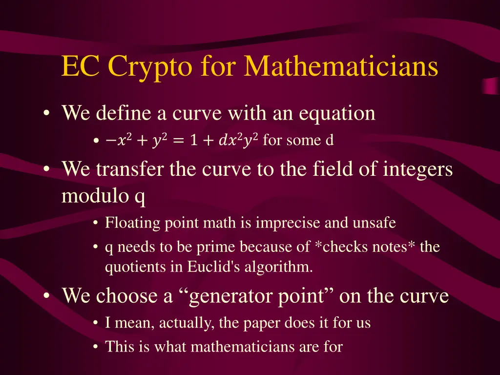 ec crypto for mathematicians