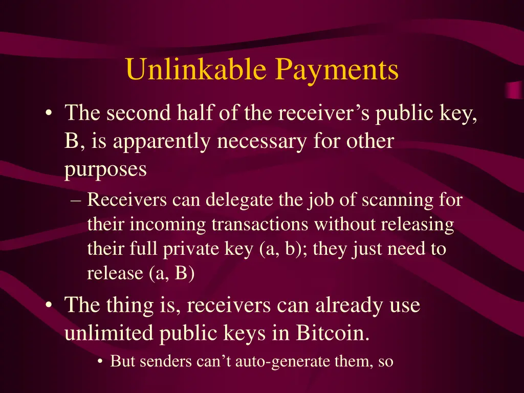 unlinkable payments 2