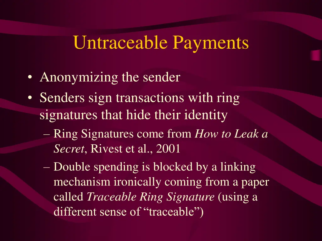 untraceable payments