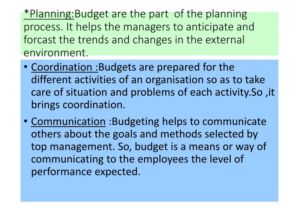 planning budget are the part of the planning