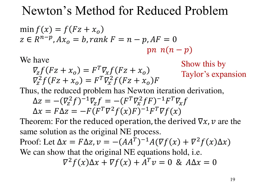 newton s method for reduced problem