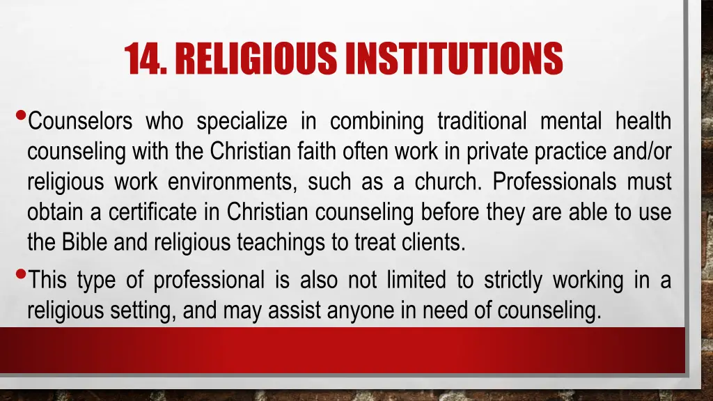 14 religious institutions counselors