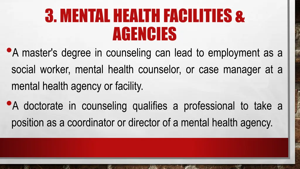 3 mental health facilities agencies a master