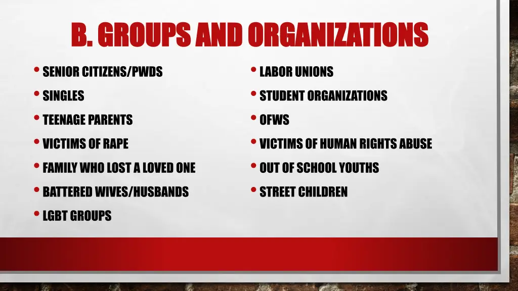 b groups and organizations b groups