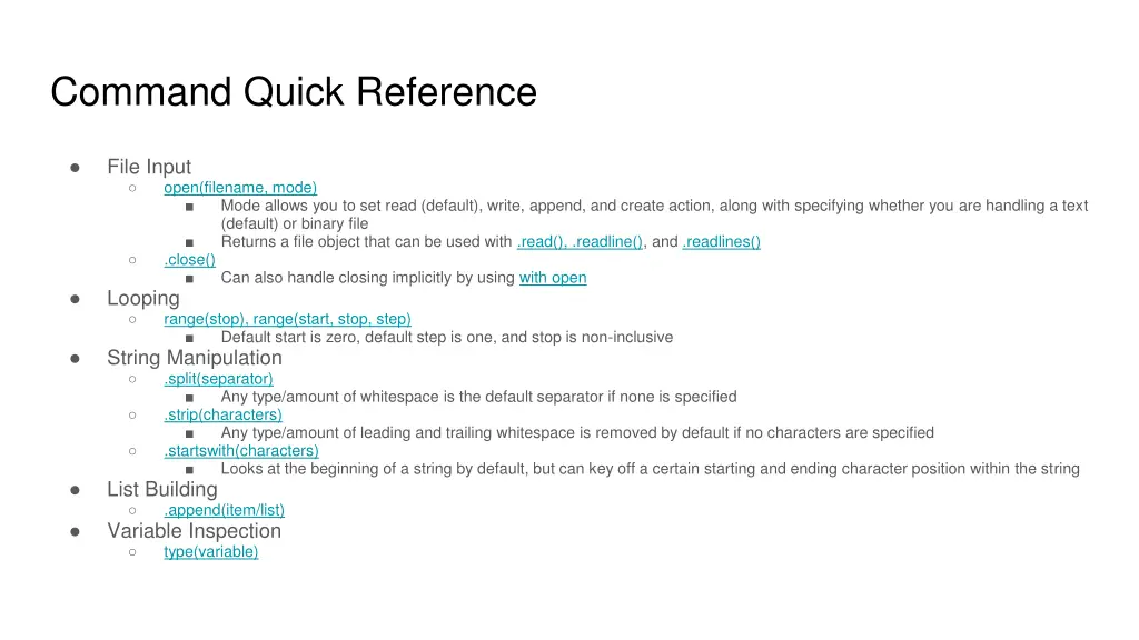 command quick reference
