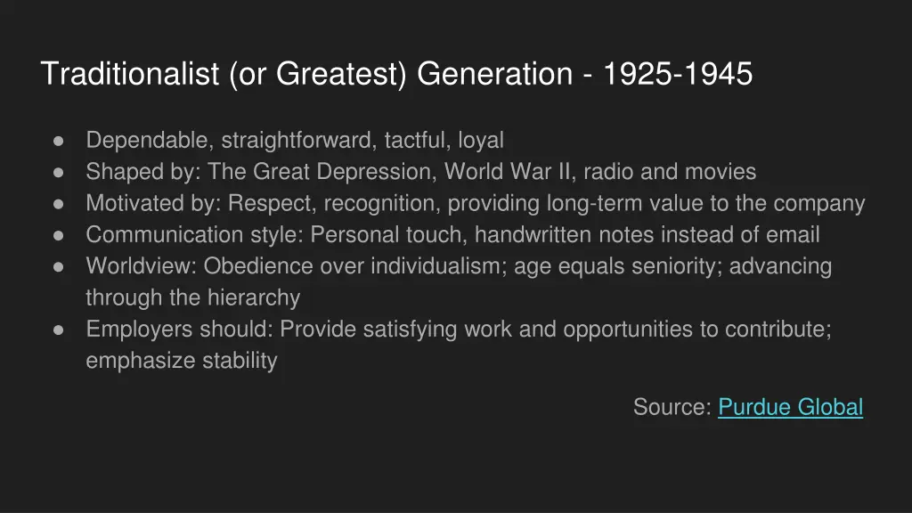 traditionalist or greatest generation 1925 1945