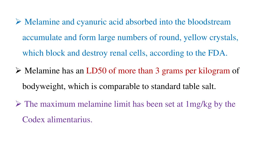 melamine and cyanuric acid absorbed into