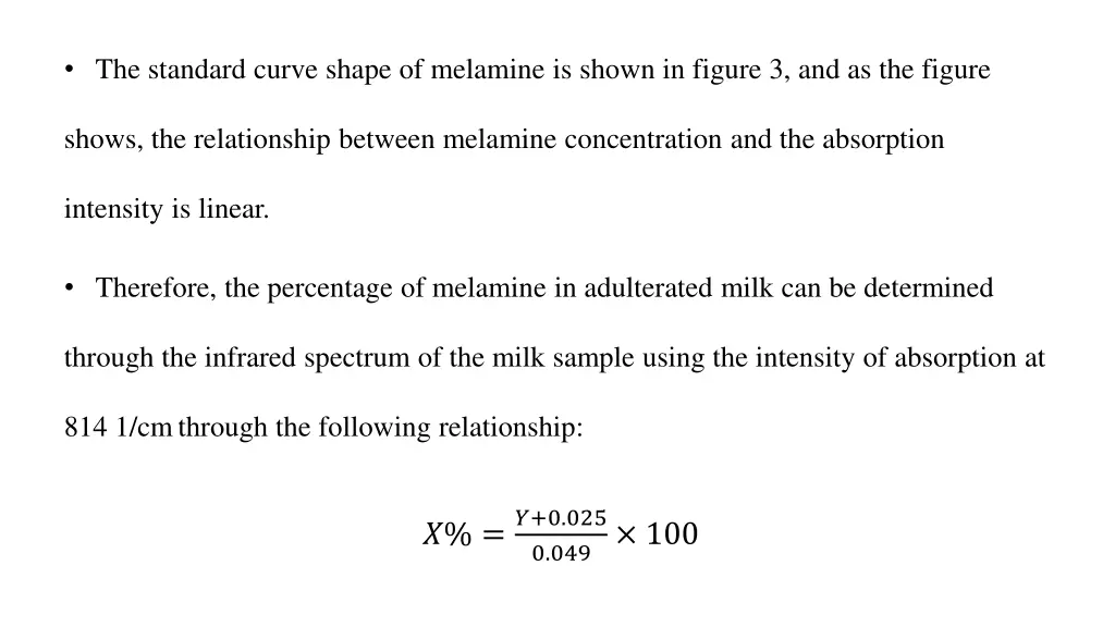 the standard curve shape of melamine is shown