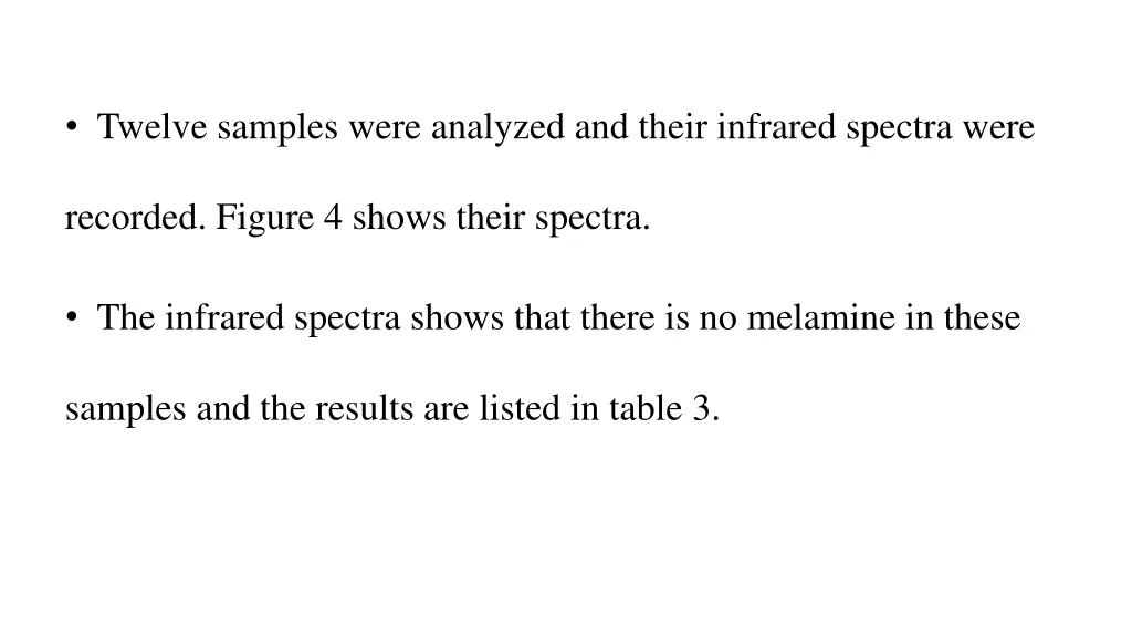 twelve samples were analyzed and their infrared