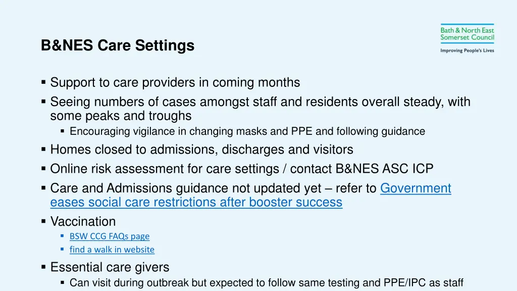 b nes care settings