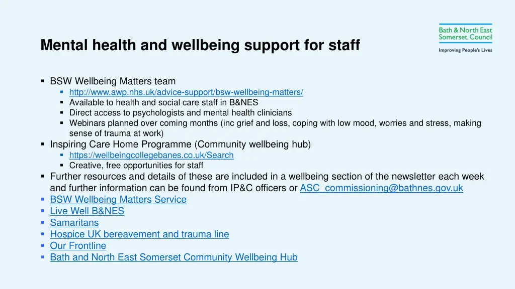mental health and wellbeing support for staff