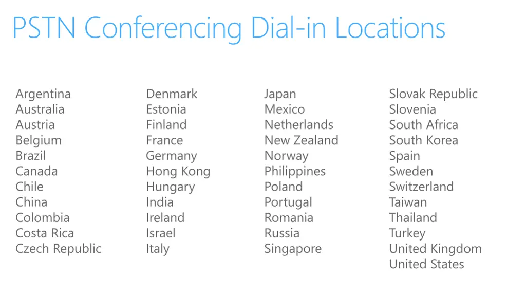 pstn conferencing dial in locations