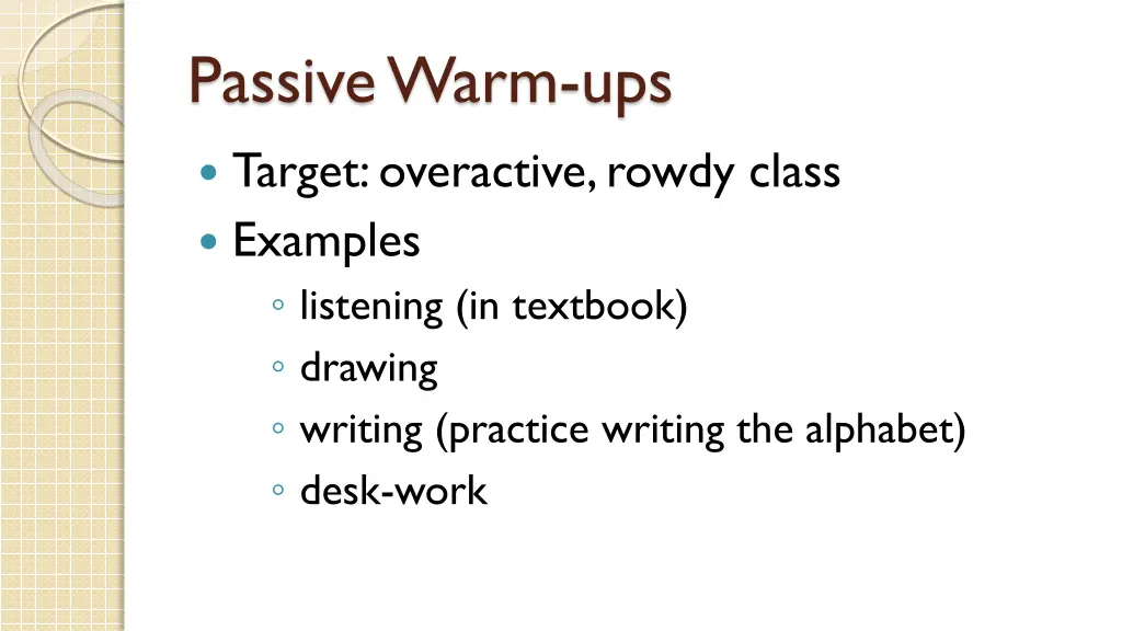 passive warm ups