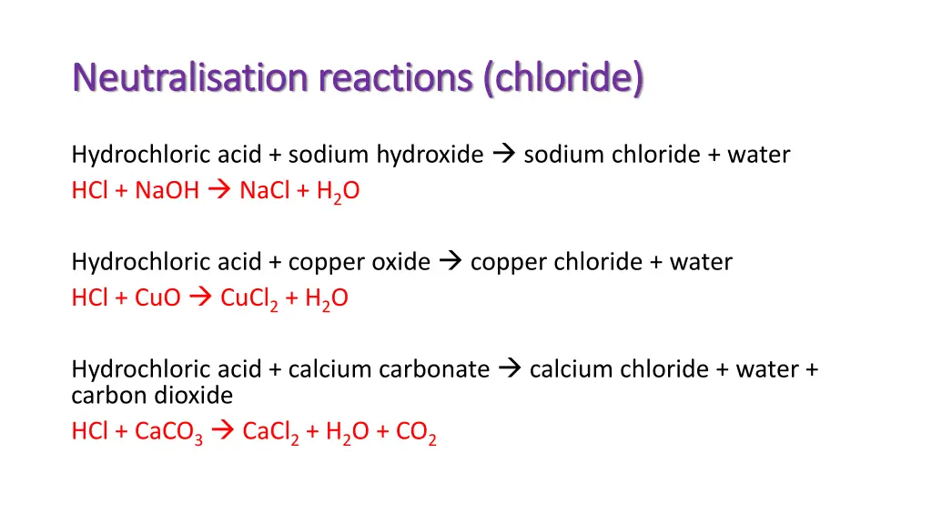 neutralisation reactions chloride neutralisation