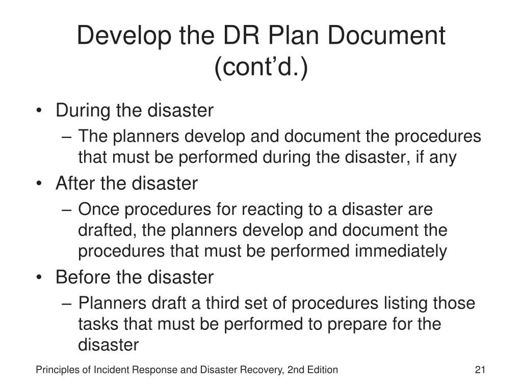 develop the dr plan document cont d