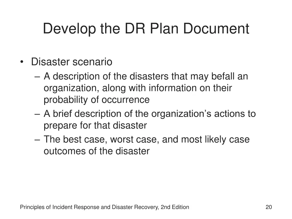 develop the dr plan document