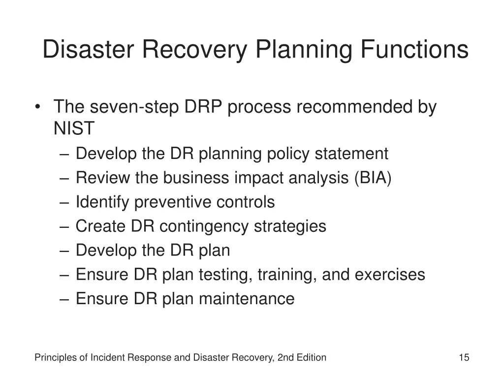 disaster recovery planning functions