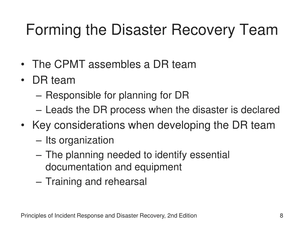 forming the disaster recovery team