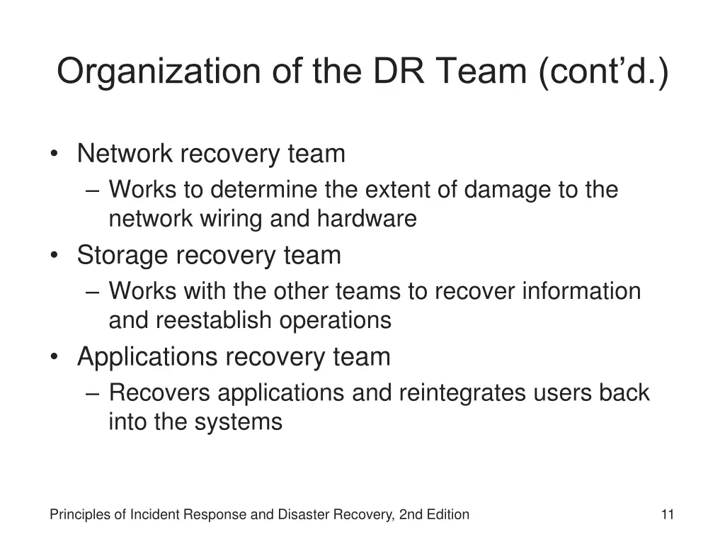 organization of the dr team cont d 1