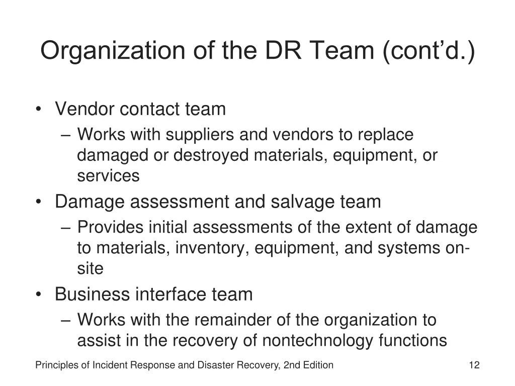 organization of the dr team cont d 2