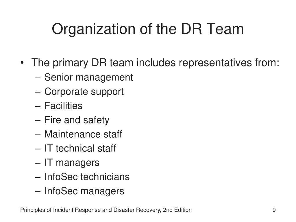 organization of the dr team