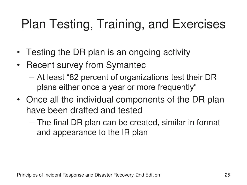 plan testing training and exercises