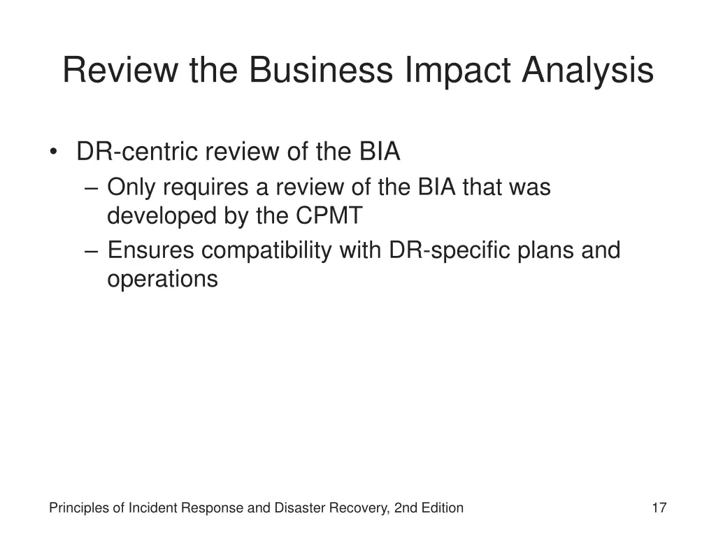 review the business impact analysis