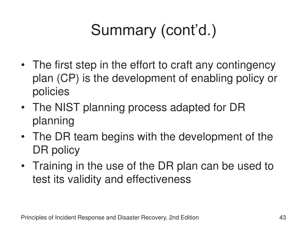 summary cont d