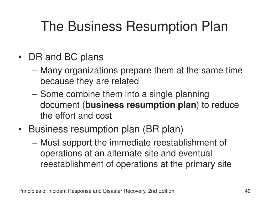 the business resumption plan