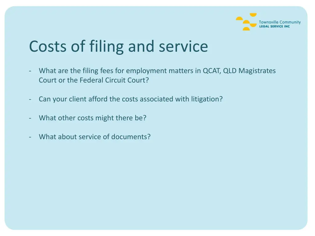 costs of filing and service