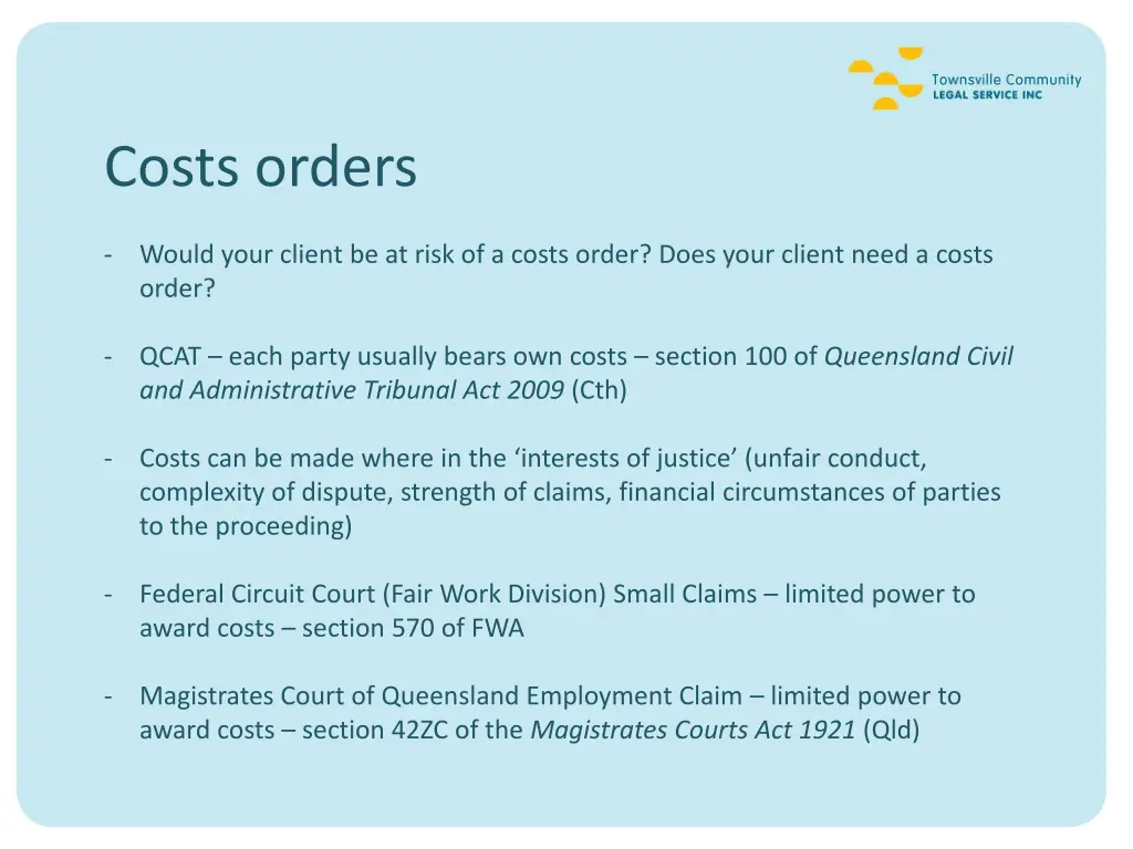 costs orders