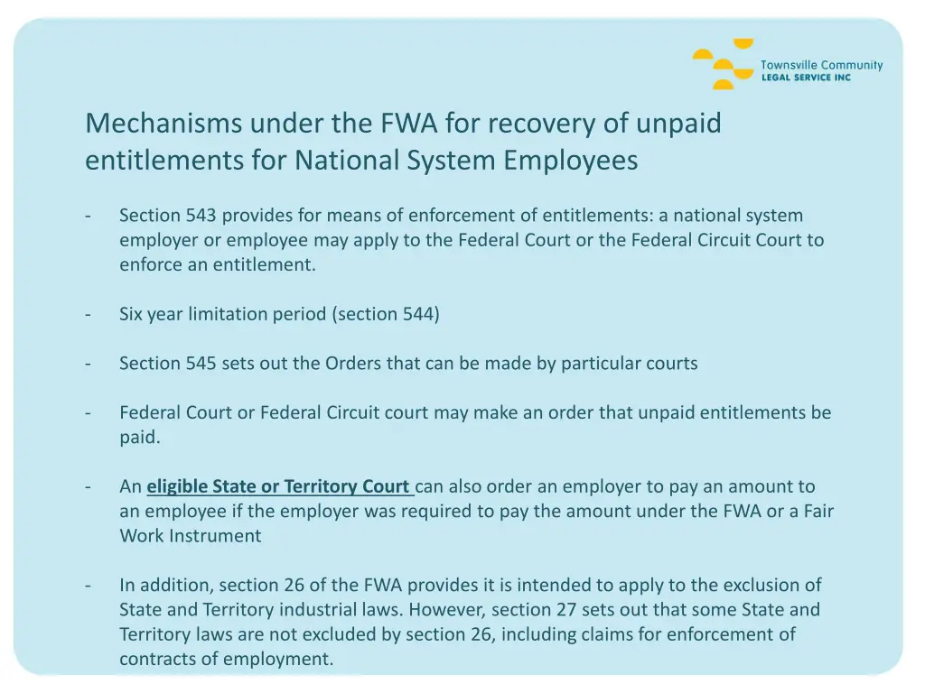 mechanisms under the fwa for recovery of unpaid 1