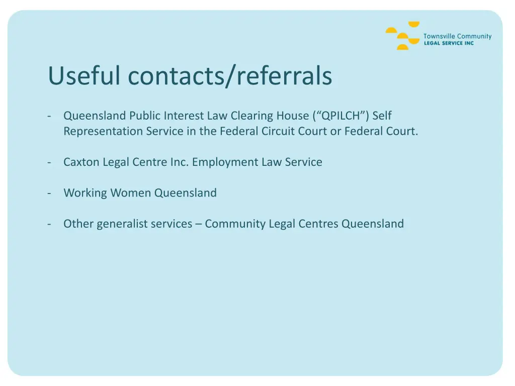 useful contacts referrals