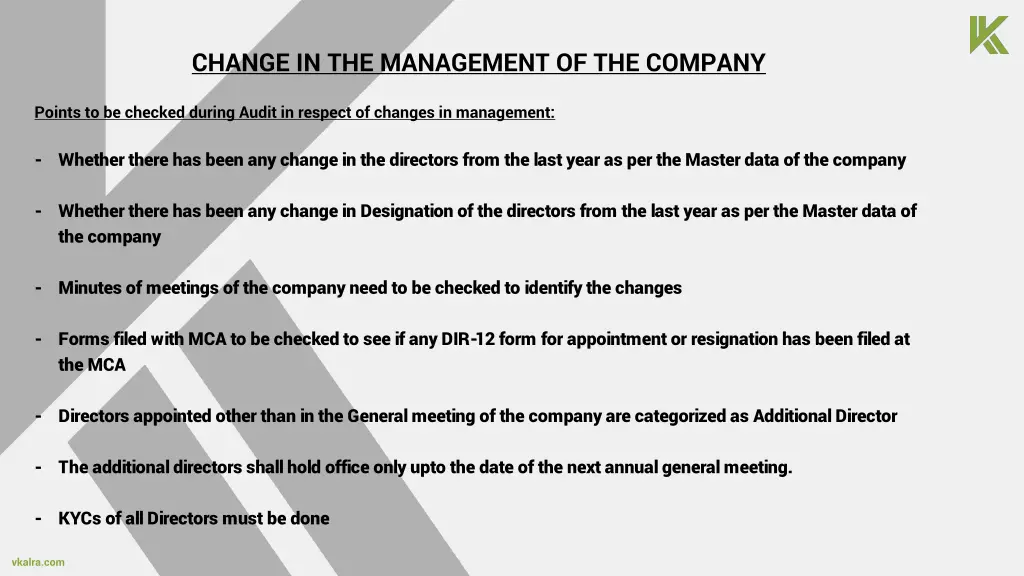 change in the management of the company