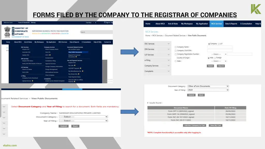 forms filed by the company to the registrar