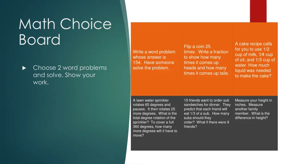 math choice board