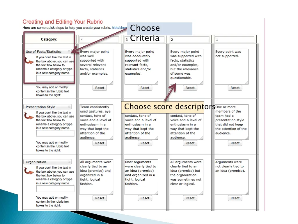 choose criteria