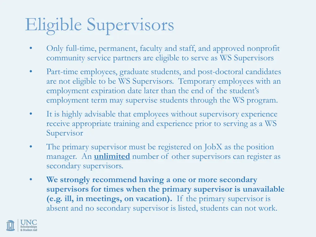 eligible supervisors