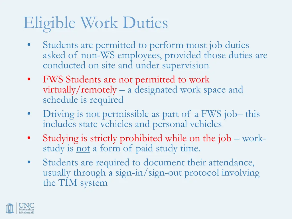 eligible work duties