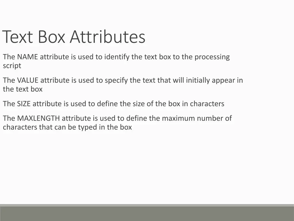 text box attributes