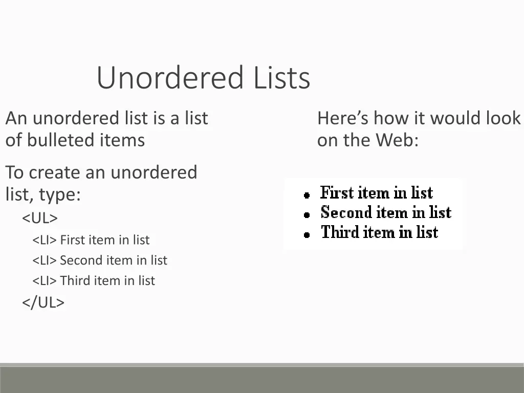 unordered lists