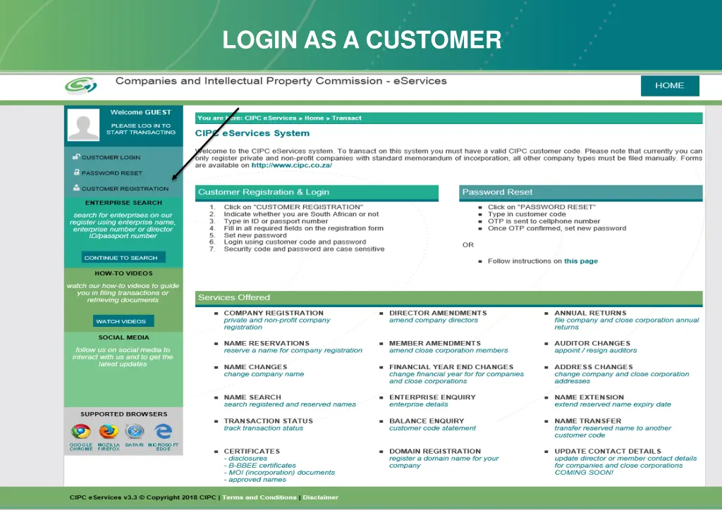 login as a customer