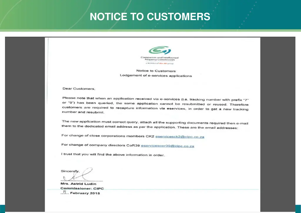 notice to customers